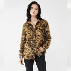 Vintage CDW Blouse Brown Tiger Stripe Eyelash Retro Grunge Sheer Retro XL